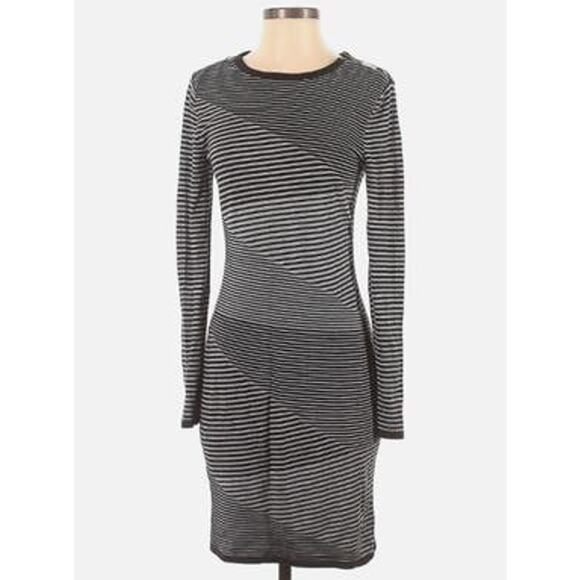 Michael Kors Ponte Knit Heather Pearl Gray Stripe Knit Dress Stretch Fitted sz S - Picture 13 of 13